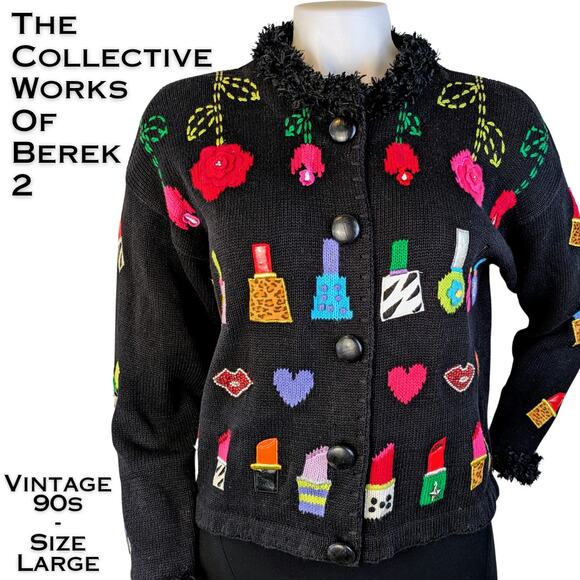 Berek 2 Takaki Cardigan.Sweater Large Vintage 90s Cropped Girly Makeup Lipstick - Picture 1 of 12